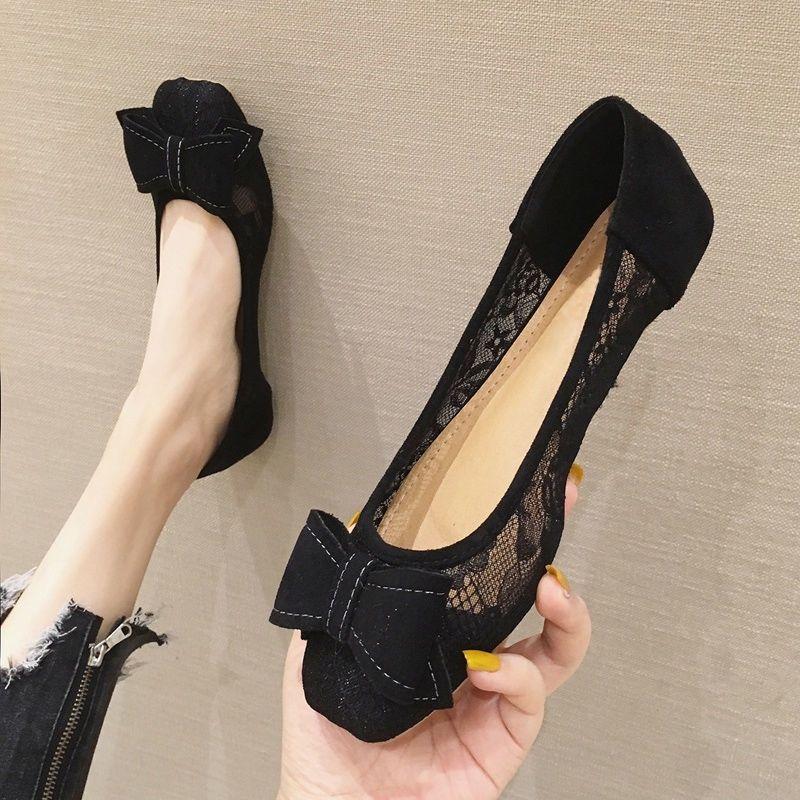 Fashion Mesh Breathable With Bow Woman Flats Summer Square Toe Shoes for Women 2025 Discount 39 Comfortable and Elegant Chic Point Shoe
