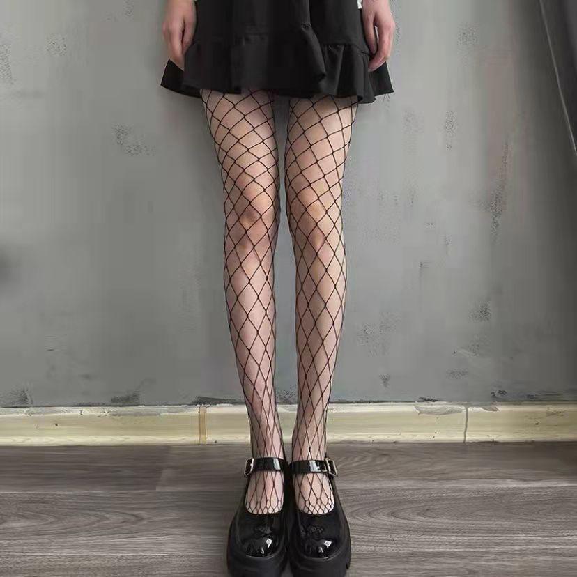 

Women s Sexy Black Large Mesh Nylon Pantyhose Red Heart Shape Inlaid Rhinestones Tights Y2K Spicy Girls Thin Fishnet Stockings One Size