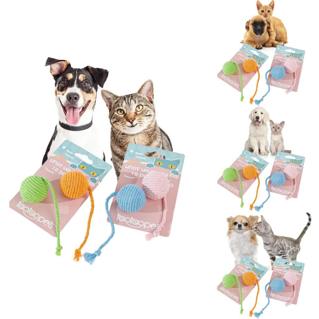 Pet Cotton Rope Toy With Colorful Tail Ball For Cats And Dental Chewing