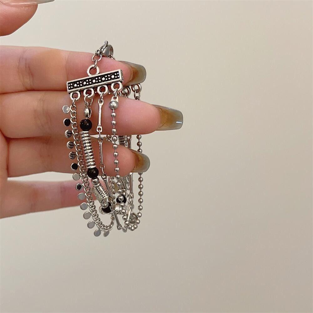 Quaste Retro Mehrschichtiges Armband Zarte Perlen Armreifen Elegantes Ethnischer Stil Armband Dame