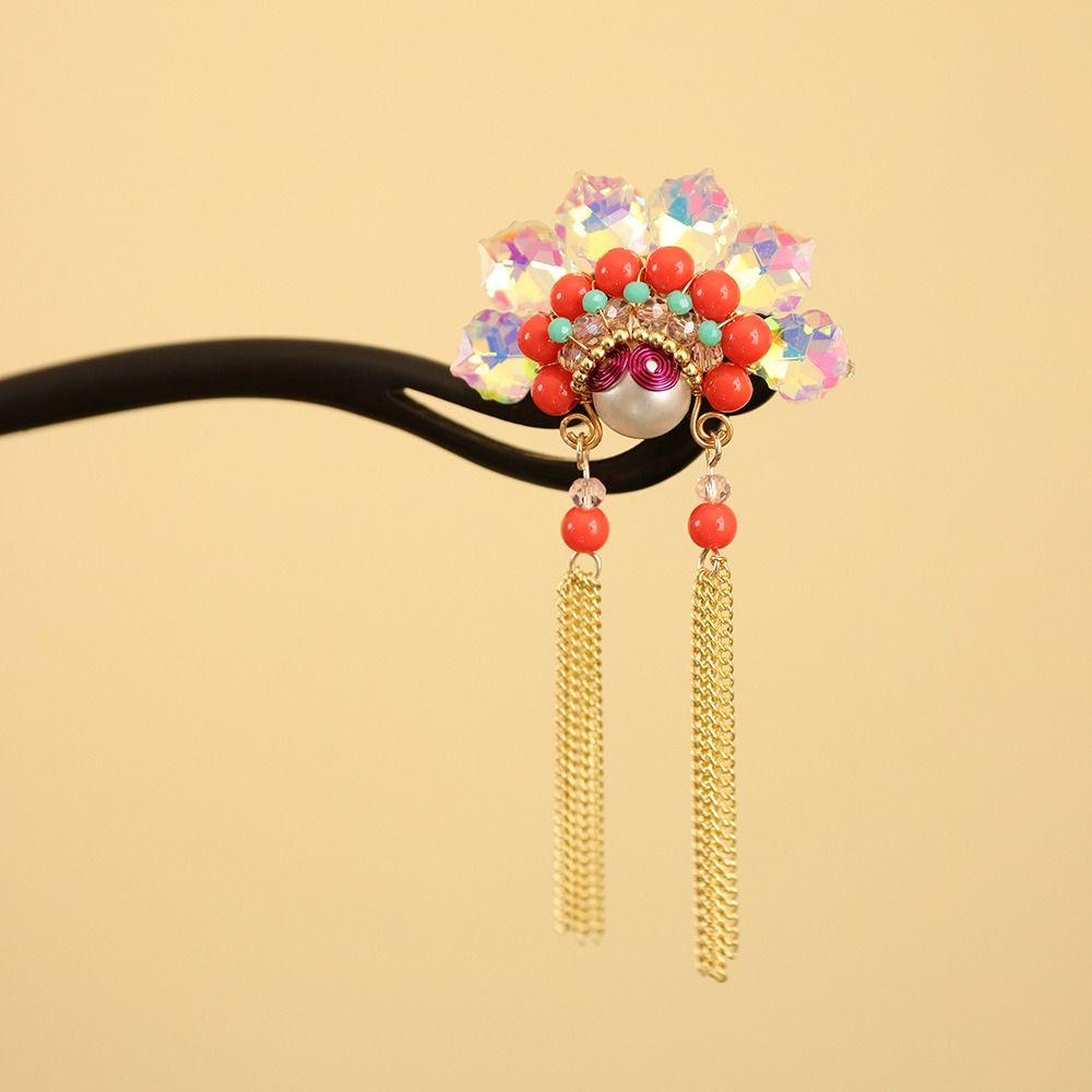 Tassel Wooden Hair Stick Red Hanfu Hairpin Temperament Horse Face Skirt Headwear  Hair Chopstick