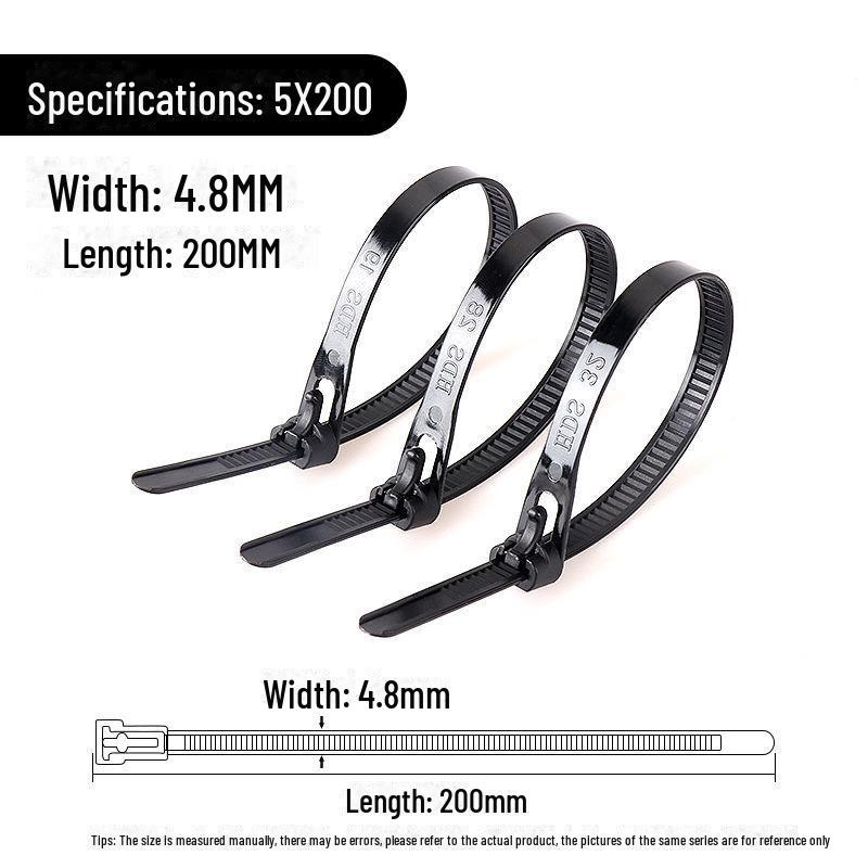 Reusable Nylon Cable Tie with Releasable Buckle - Black & White