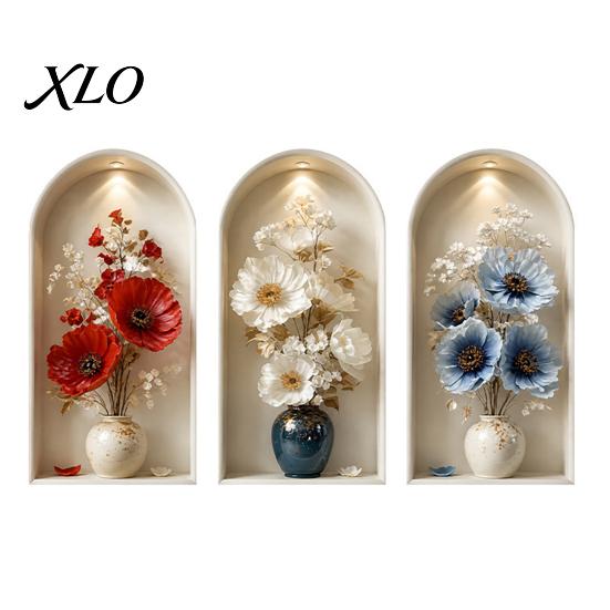 2D Archway Decals 3Pcs Arched Flower Wall Stickers, Boho Style Floral Plant Decals, Self Adhesive PVC Peel And Stick Wallpaper for Waterproof Stickers