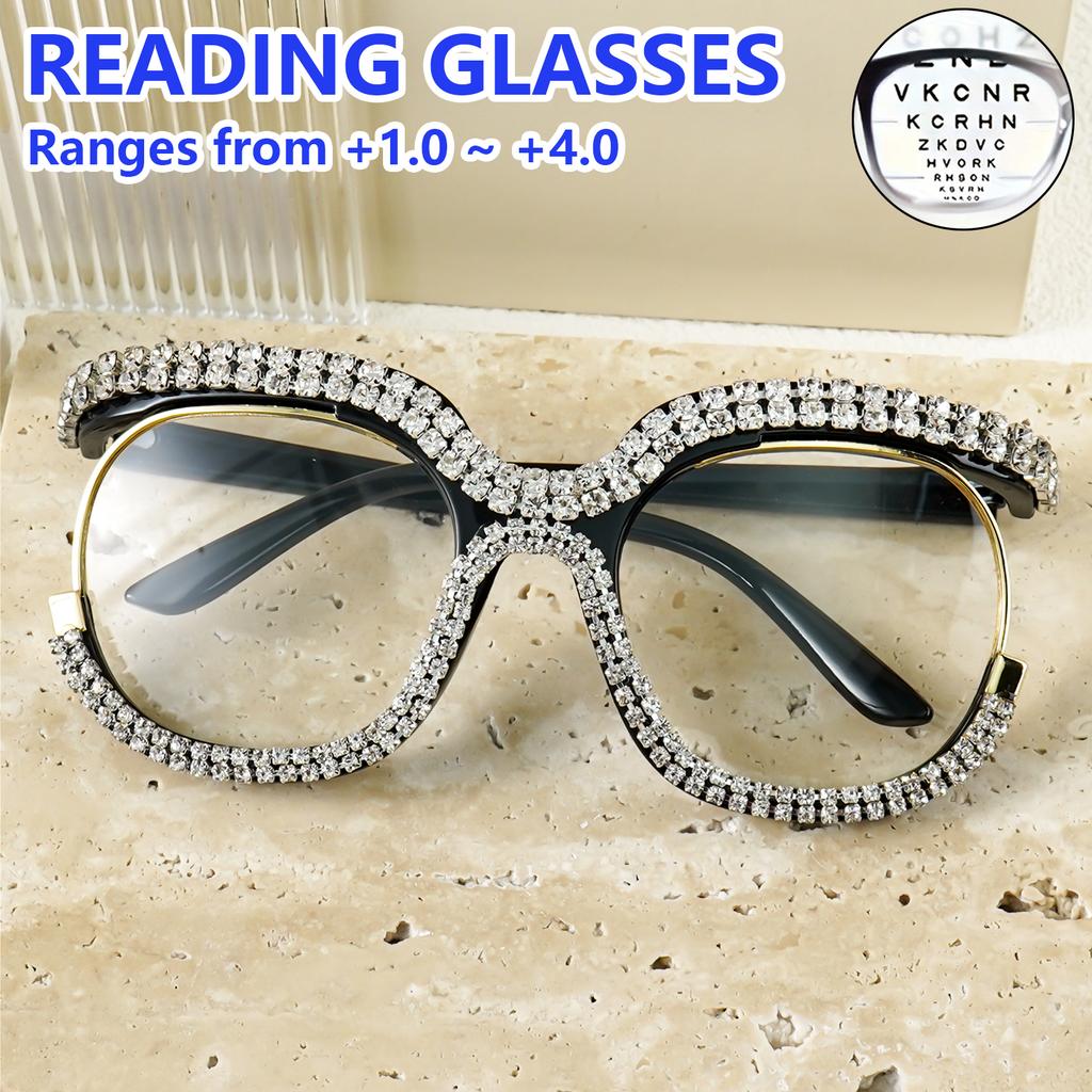 Rhinestone Oversized Reading Glasses Fashion Reading Glasses for Women Men From +1.0 To +4.0