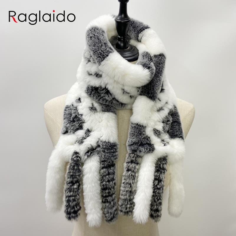 Natural Rabbit Fur Scarf Women Winter Warm Shawls Fashon Plaid Knitted Real Fur Scarves Bufanda Luxury Designer Scarf