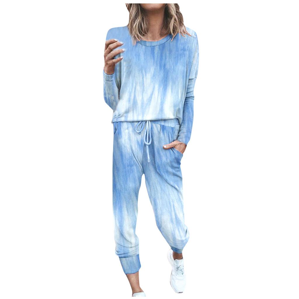 

(SU)Женский модный однотонный топ с длинными рукавами и повседневный брючный костюм с завязками