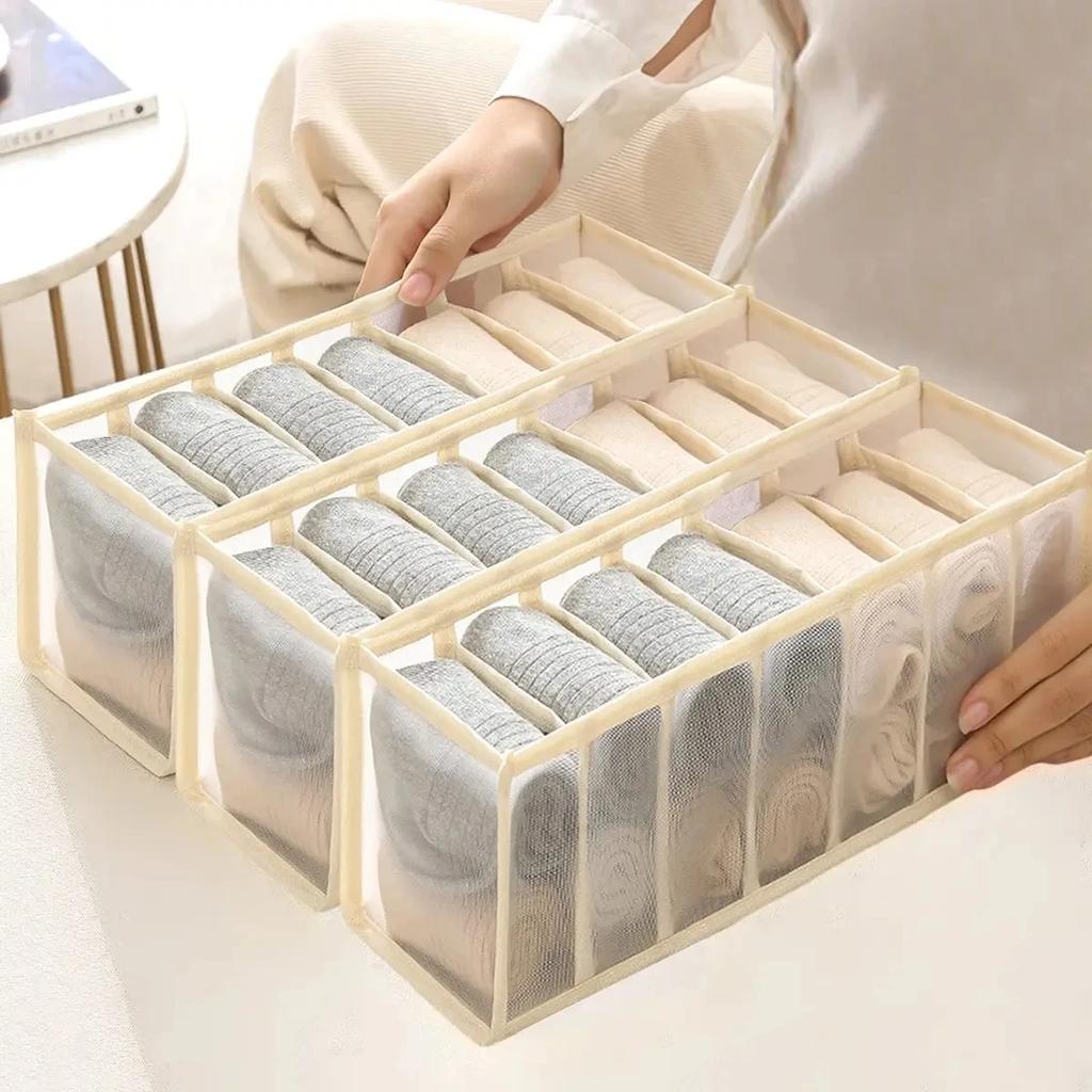 3 Stück-Unterwäsche-Schubladen-Aufbewahrungsbox, Heim-Gitter-Socken-Sortierbox, Kleiderschrank, Schlafsaal-Aufbewahrungstasche
