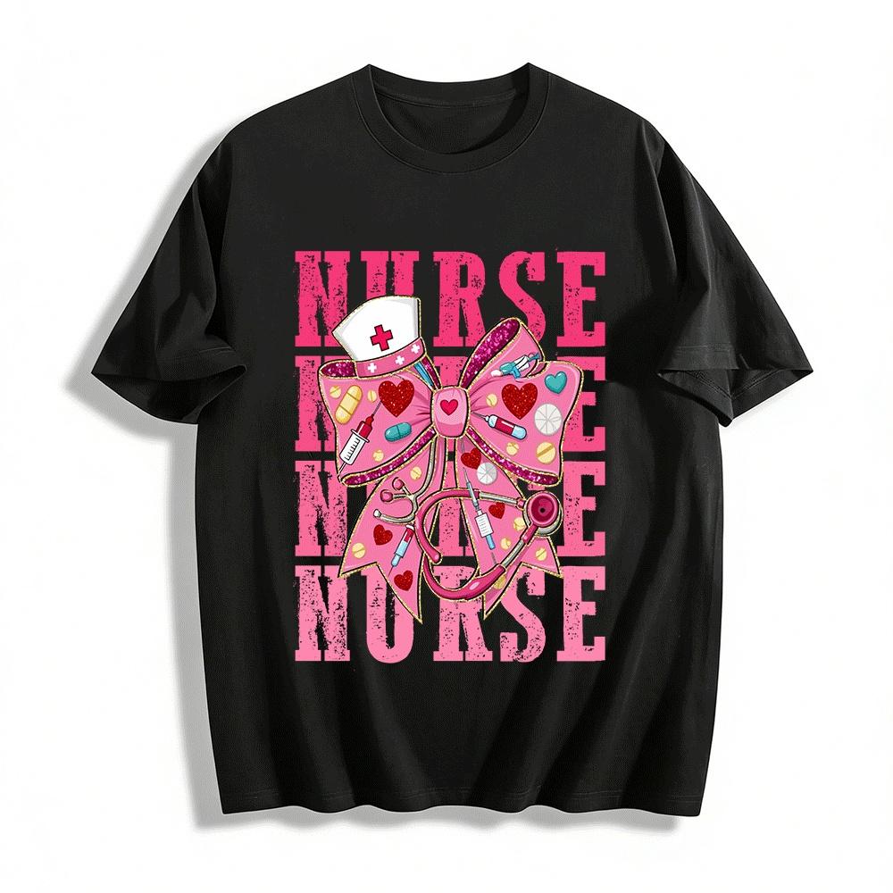 Nurse Themed Print Top With Medical Elements And Hearts Pure cotton T-shirt XXS