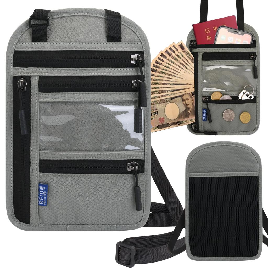 Aueye Passport Security Large Nylon Travel Bag Case, Neck-Mounted Pouch, Anti-Skimming, Convenient, Lightweight, Multifunctional, Capacity,