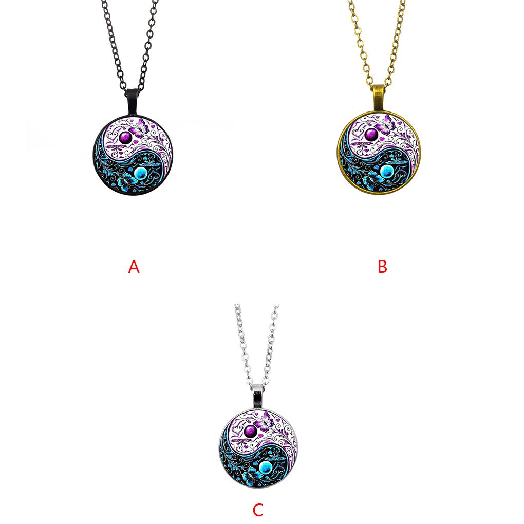 Women Vintage Necklace Contrast Color Tai Contrast Color Tai Pendant Girls Sweater Neck Chain Jewelry - Silver