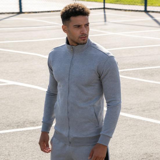 Men Zip-up Sweatshirt Mock Neck Long Sleeve Jacket Solid Color Full Zip Casual