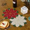 Seasonal Tableware for Kitchen Christmas Floral Leaf Placemat Dining Table Decorative Polyester Fabric Table Elegant Toppers Mats with Festive Leaves
