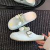 Fashion Sweet Detachable Lace Up Flower Decoration Close Toe Slides Women Summer Round Toe Soft Sole Slippers Fashion Outdoor Slippers