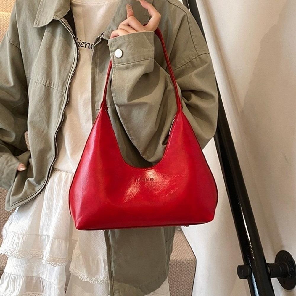 Large Capacity Underarm Bag Solid Color PU Leather Shoulder Bag Soft Women Hobo Bag Gift