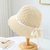 HatKnitted Fisherman Hat with Woven Ribbon and Metal, Bucket Hat Spring, Summer, and Autumn, Windproof and Versatil
