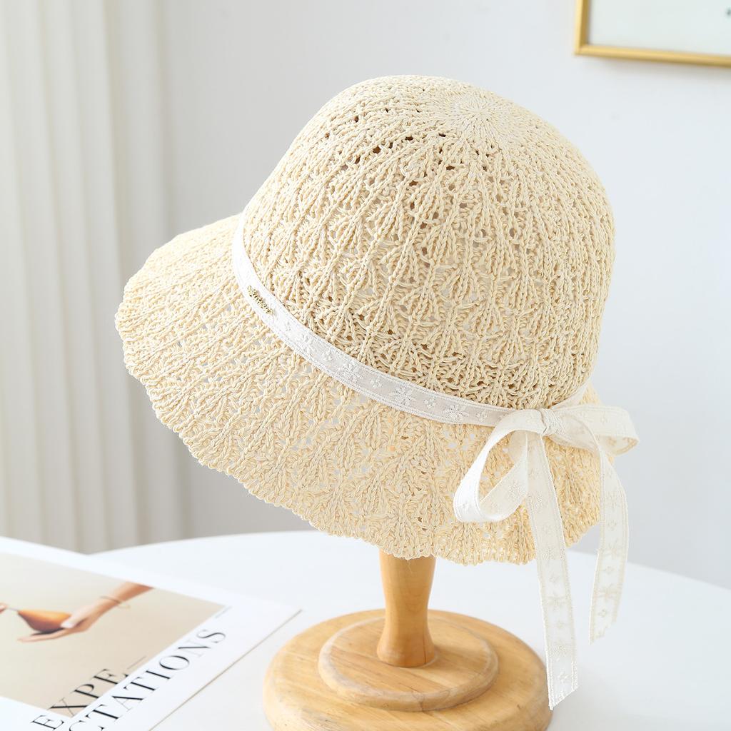 HatKnitted Fisherman Hat with Woven Ribbon and Metal, Bucket Hat Spring, Summer, and Autumn, Windproof and Versatil