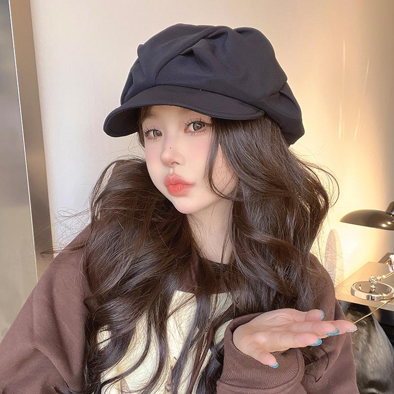 Hat, pleat, versatile, vintage painter s hat, literary casual octagonal hat, Japanese soft-brimmed hat M（56-58cm）