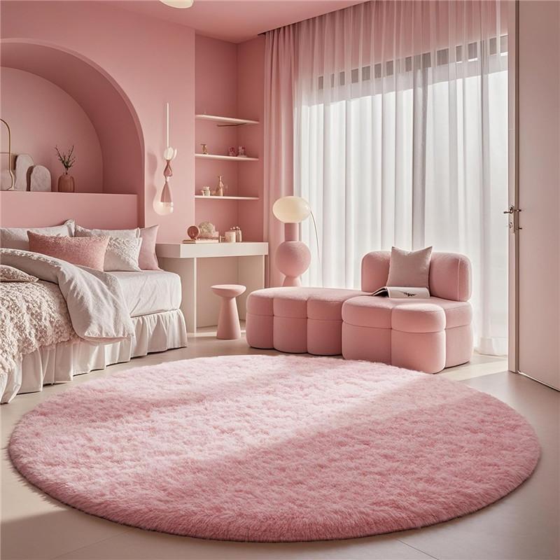 2x2m Round Rug for Bedroom, Super Fluffy Circle Rugs for Baby Nursery Furry Carpet for Children Kids Room, Cute Soft Shaggy Rug for Girls Home Decor