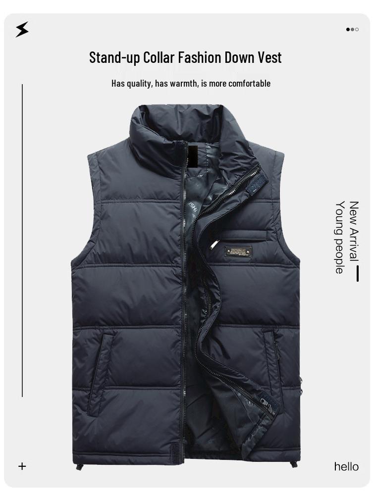 Classic Men's Plus Size Thickened Down Vest for Middle-aged & Elderly - Warm Sleeveless Stand Collar Jacket