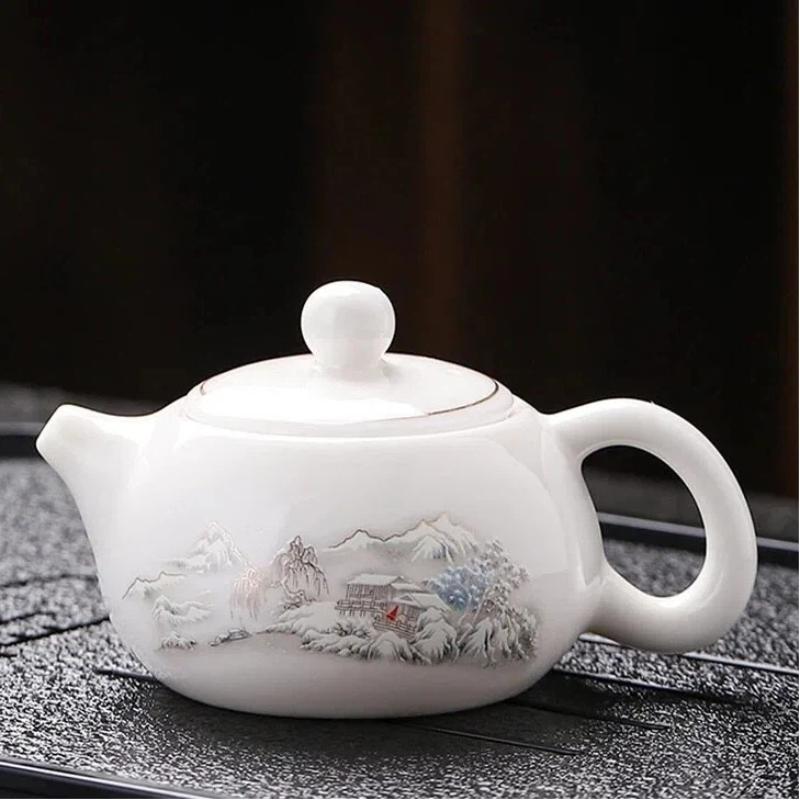 160ML Elegant Jade-White Ceramic Xishi Teapot – Classic Chinese Teaware for Home Brewing & Daily Tea Rituals