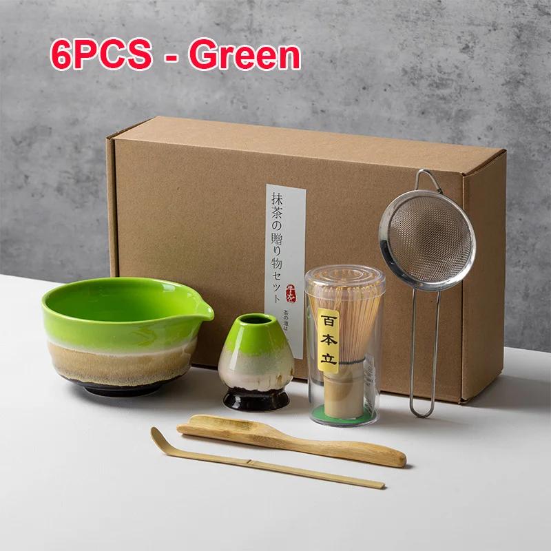 4 5 6 PCS Bamboo Matcha Whisk Set Ceramic Tea Bowl Traditional Japanese Tea Making Tools Home Kitchen Accessories Gift
