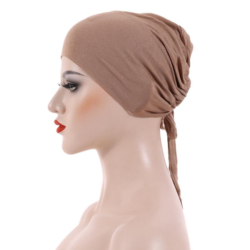 

New fashion modal mercerized cotton elastic tie bottom cap adjustable headband hood Muslim hat One Size хакі