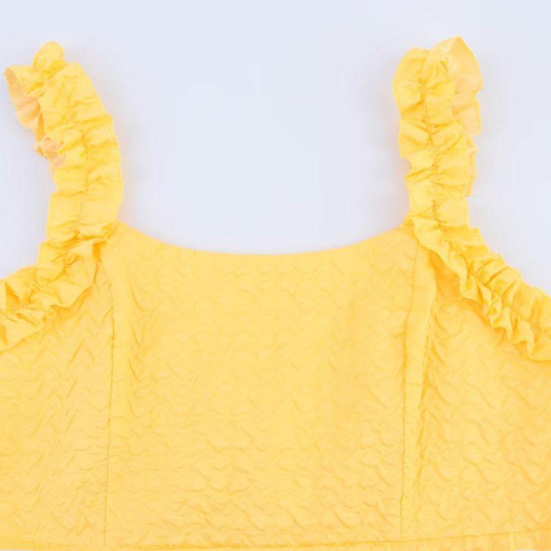 Kaslead New Women Clothes Western Style Fashion Plus Size Wooden Ear Decorative Embossing Sling Dress