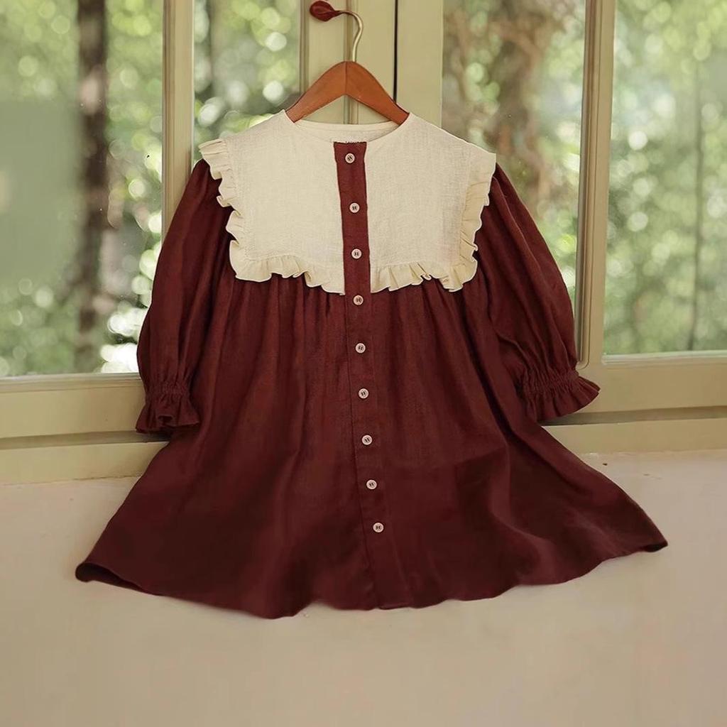 Girls' Spring/Summer 2025 Red Lace Single-Breasted Princess Dress
