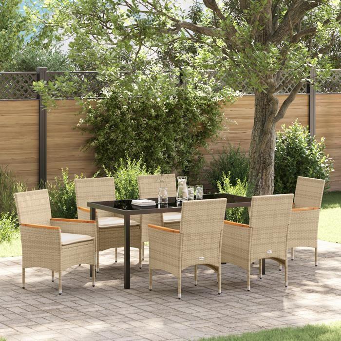 VidaXL 7-Piece Garden Dining Set with Beige Cushions In Poly Rattan 3379860