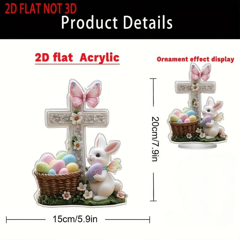 2D Flat Boho Style Acrylic Easter Cross Decor, Butterfly, White Rabbit & Egg Basket, Suitable for Wall Decoration, Porch, Room, Villa, Accents Home, H