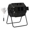 Compost Bin with 2 Chambers, 160 L Capacity, Rotating, 71 Cm X 65 Cm X 96 Cm, Black