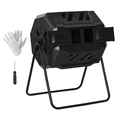 Compost Bin with 2 Chambers, 160 L Capacity, Rotating, 71 Cm X 65 Cm X 96 Cm, Black