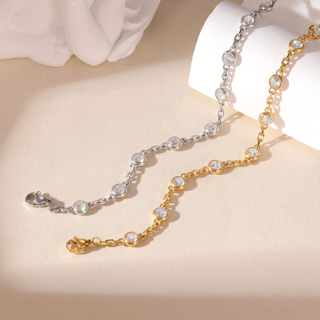 Women's Stainless Steel Chain & Link Bracelet Trendy Minimalist Edgy Inlaid Zircon Gift