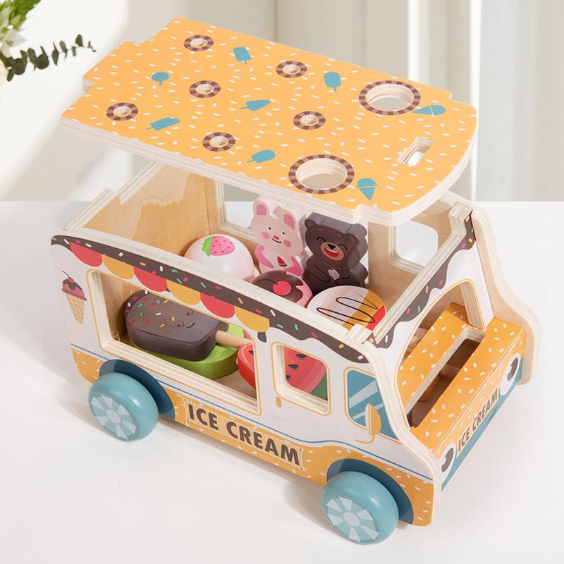 Wooden Pretend Play Ice Cream Cart Toy For Kids Educational Gift