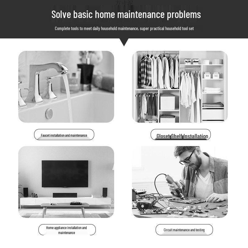 Zestaw narzędzi Rede Home: Rodzinny Zestaw Naprawczy ze Śrubokrętami, Młotkiem, Kluczami i Elementami Złącznymi.