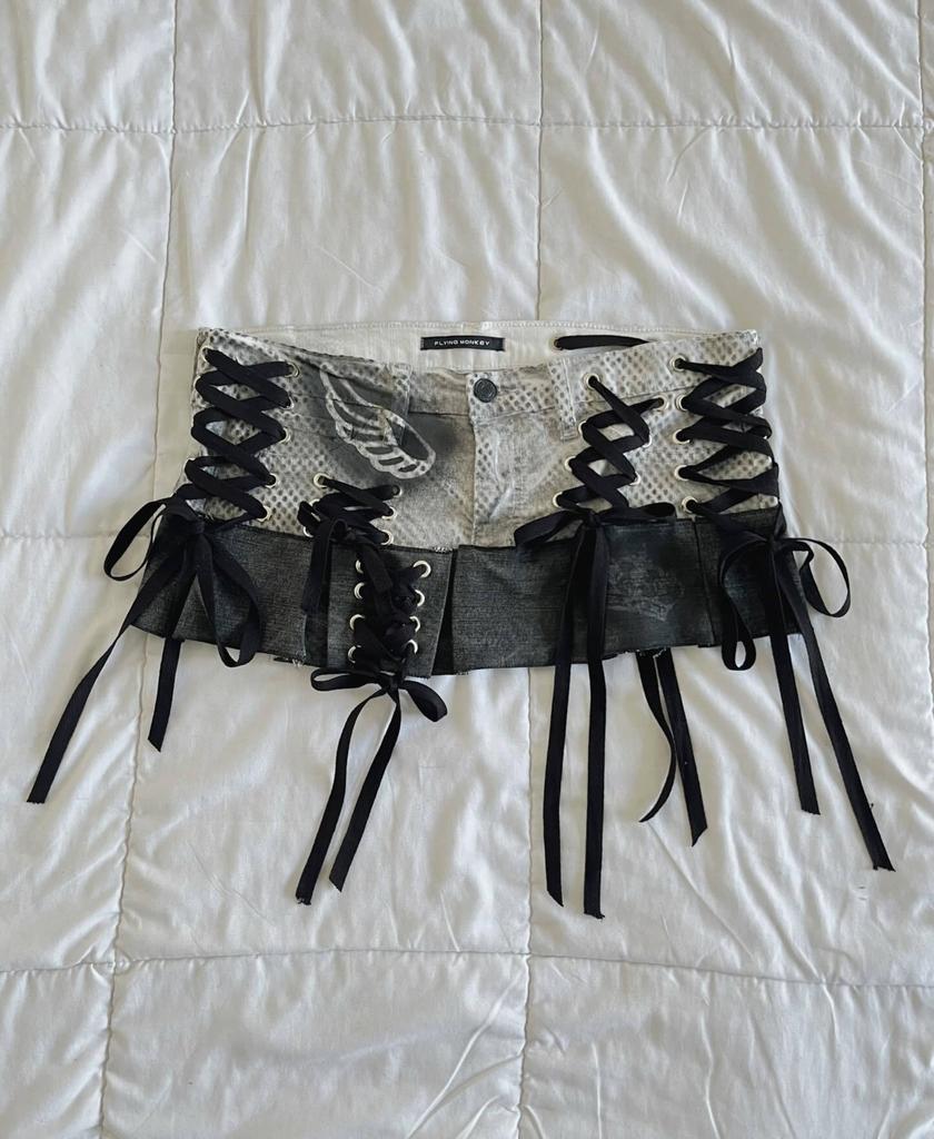 2026 Punk Streetwear Star Print Denim Collage Skirt