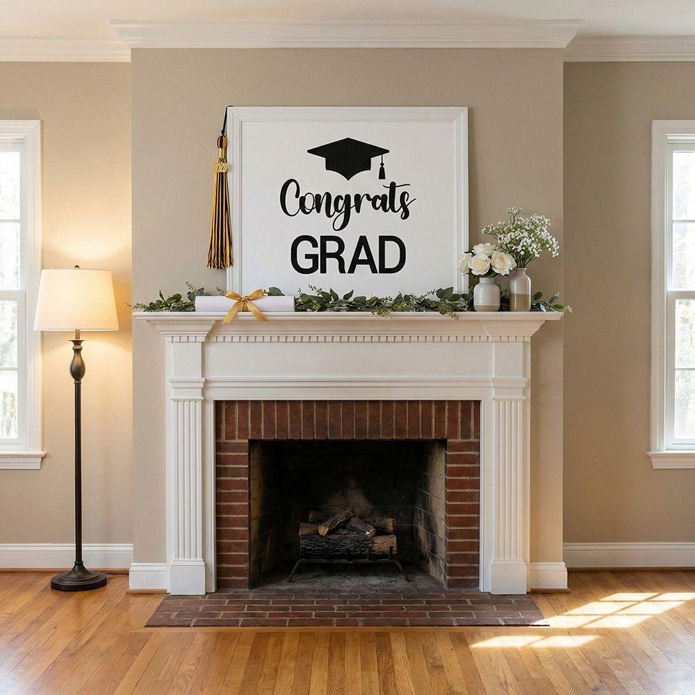 Self Adhesive Congrats Grad Letter Sign Sticker Black Cap Graduation Party Backdrop  Photo Props