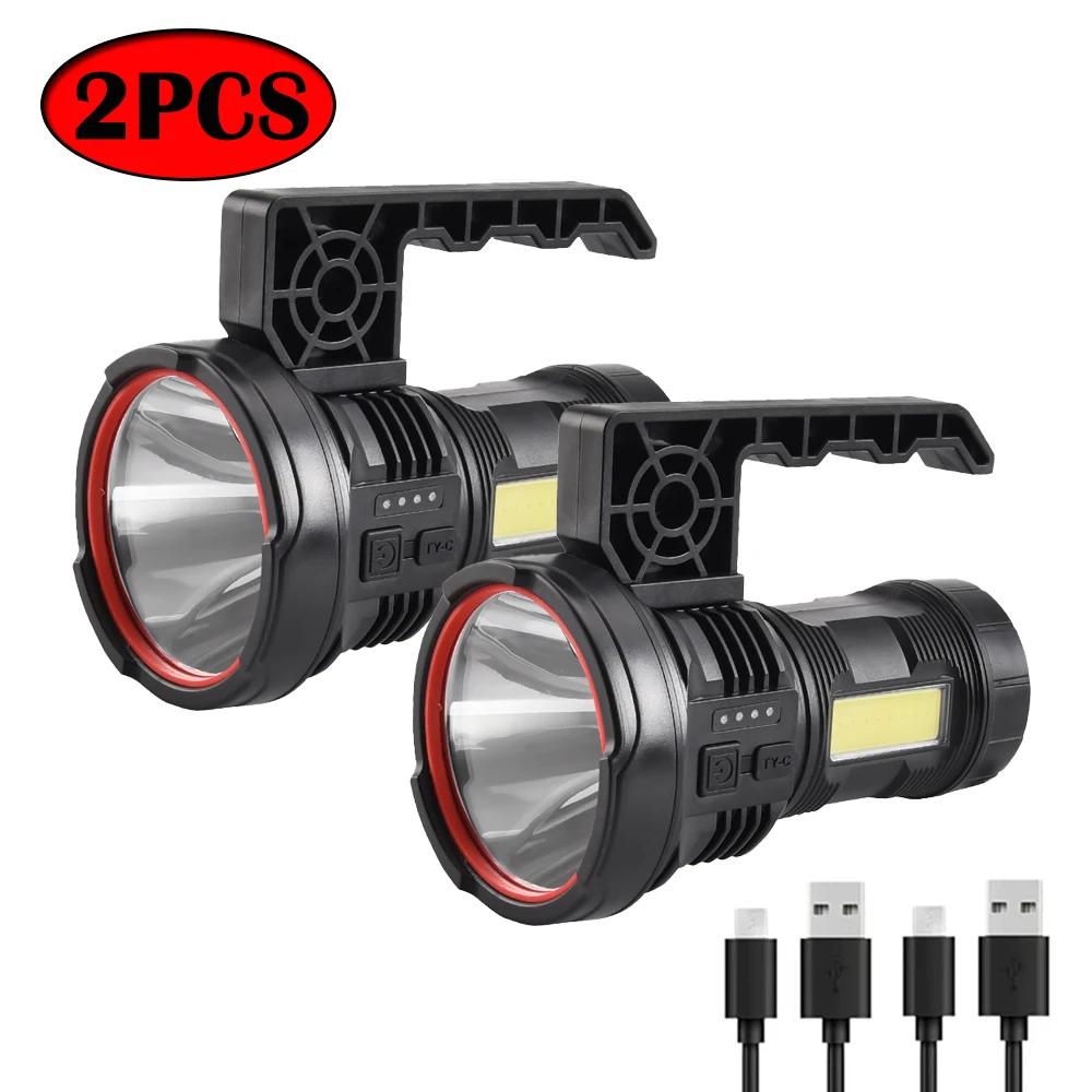 High Power LED Portable Flashlight COB Side Light USB Rechargeable Household Waterproof Torch Outdoor Emergency Searchlight