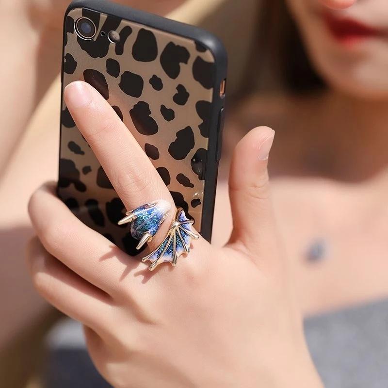 Original Design Starry Sky Small Blue Dragon Opening Ring Colorful Fresh and Unique Craftsmanship Charm Women's Silver Jewelry