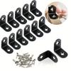 Heavy Duty L-Shaped Corner Brackets 20x20mm Stainless Steel & Black Iron with Screws - 10/20 Sets for Wardrobe/Wall/90° Fixing