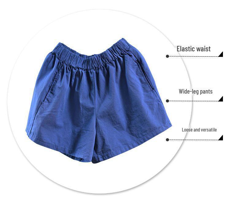 Plus Size Women's Retro Artistic Cotton Summer Casual Elastic Waist Wide-Leg Shorts