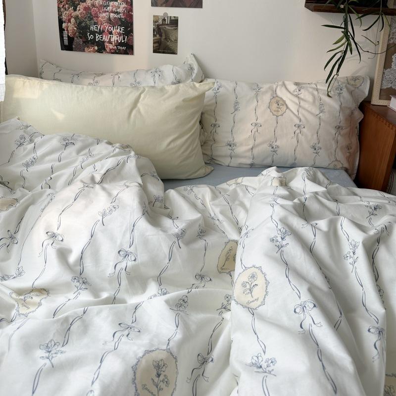 French Style Retro Printed Bedding Rural Style Duvet Cover Solid Color Dust-proof and Easy To Clean Mattress Protective Covers Envelope Pillowcase