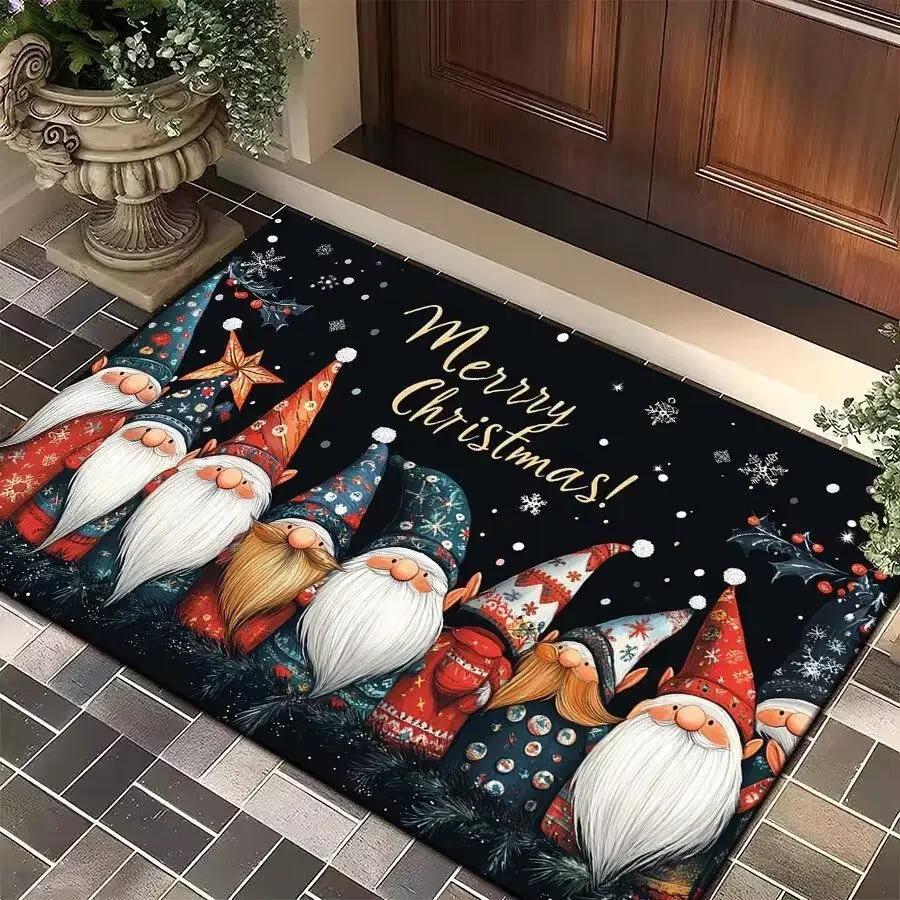 2pcs Merry Christmas Door Mat Printed Decoration Flannel Carpet Mat Door Mat Absorbent Foot Mat Small Foot Mat Machine Washable Decor