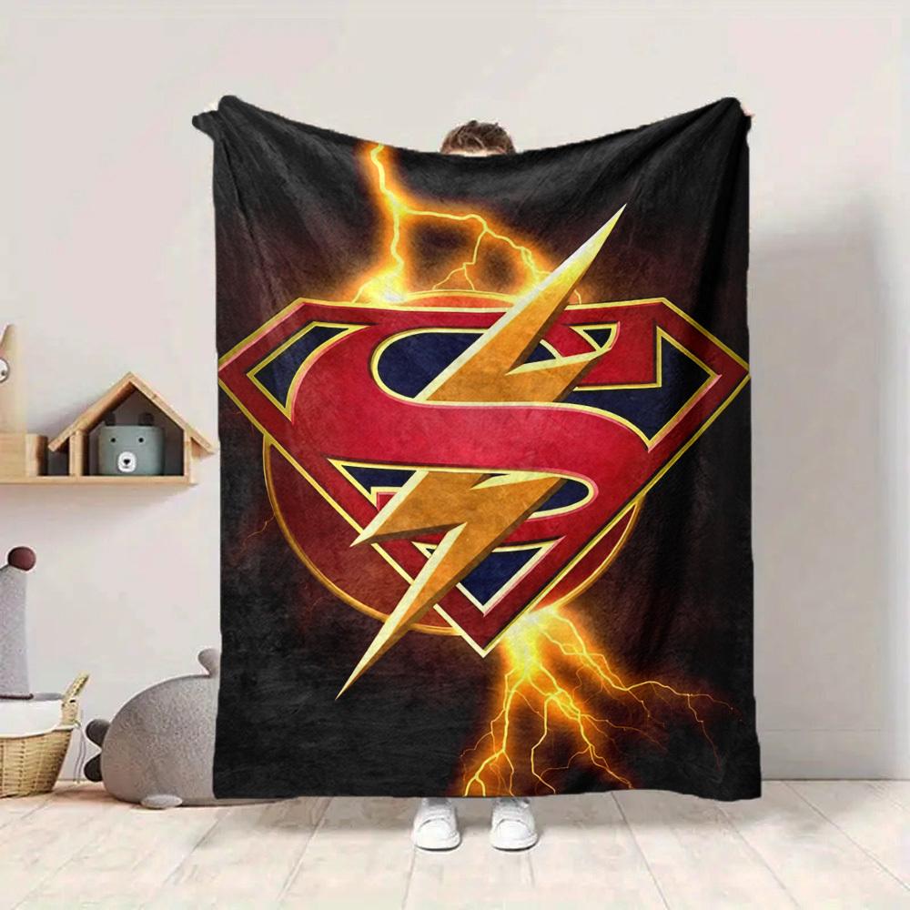 1pc Superman, Lightning Blanket Lightweight Flannel Throw For Sofa, Bed, Travel, Livingroom, Office, Couch, Chair, And Bed