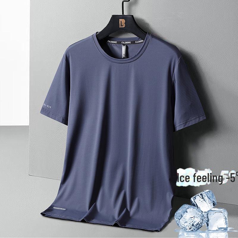 Men's Quick-Dry Ice Silk Mesh T-Shirt - Summer Casual Loose Fit Print, Round Neck, Short Sleeve