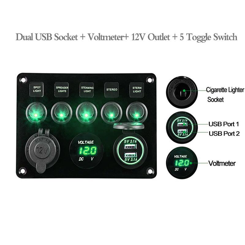 8 Gang Rocker Switch Panel For Jeep Boat Marine Car 12V 24V Waterproof On-Off 5pin 12v Led Panel Switch With Sticker Set