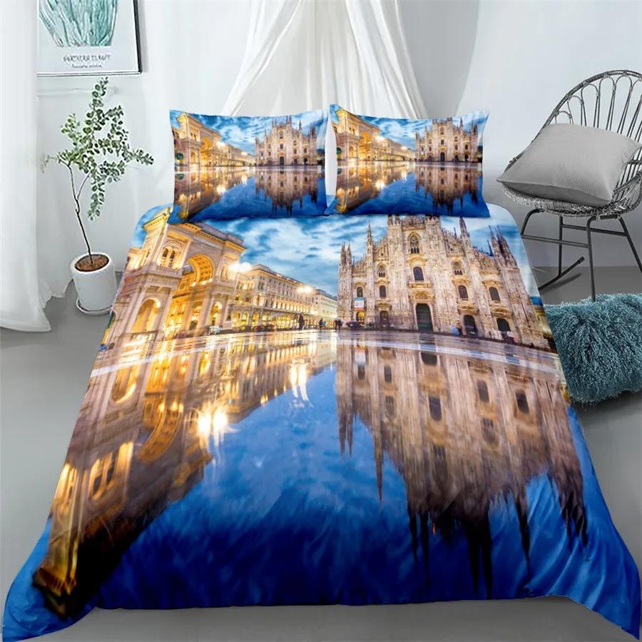 3D Statue of Liberty Bedding Set World Famous Building Duvet Cover King Queen Size London Bridge Polyester Quilt Cover