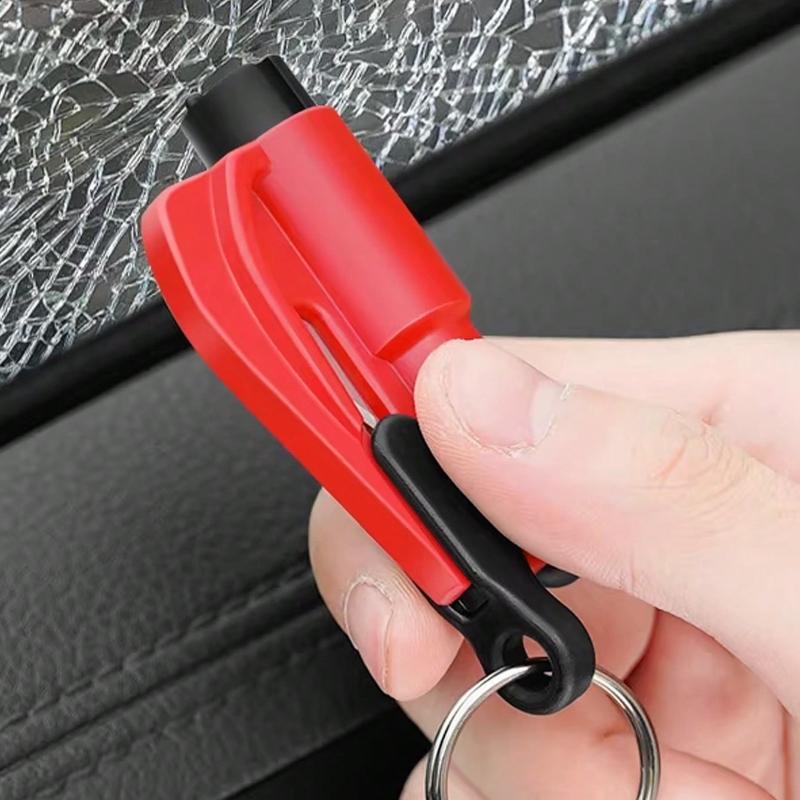 1pc Multifunction Mini Hammer with Spring Window Breaker and Keychain for Car, Cut Seat Belt, Portable
