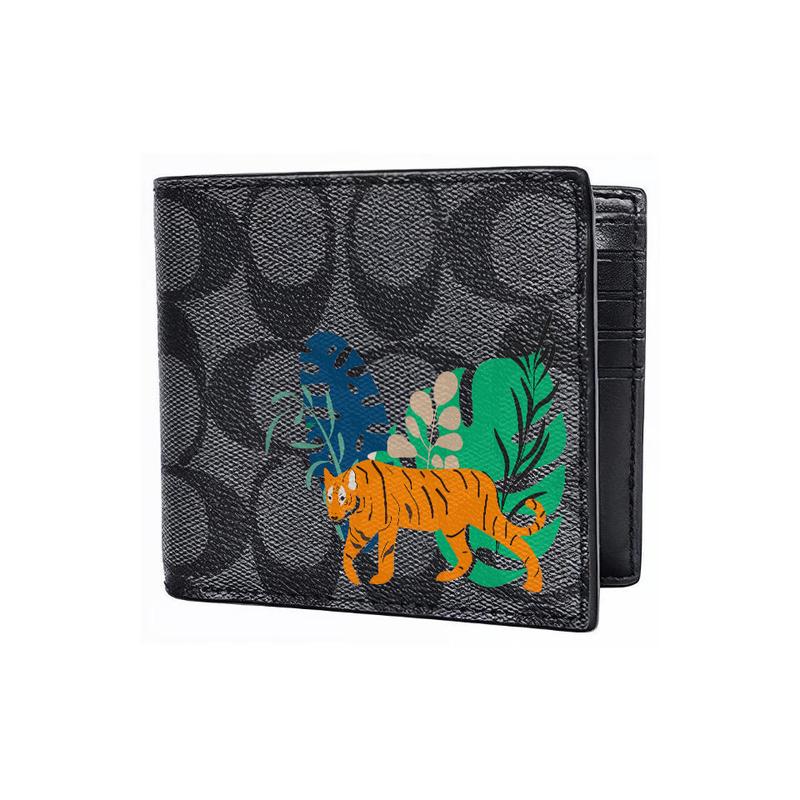 Coach Wallet [Customized Bag] 3 IN 1 Made of Magnolia Relief Printed Short Three-in-One Same Style for Men and Women The Tiger Comes Down the Mountain
