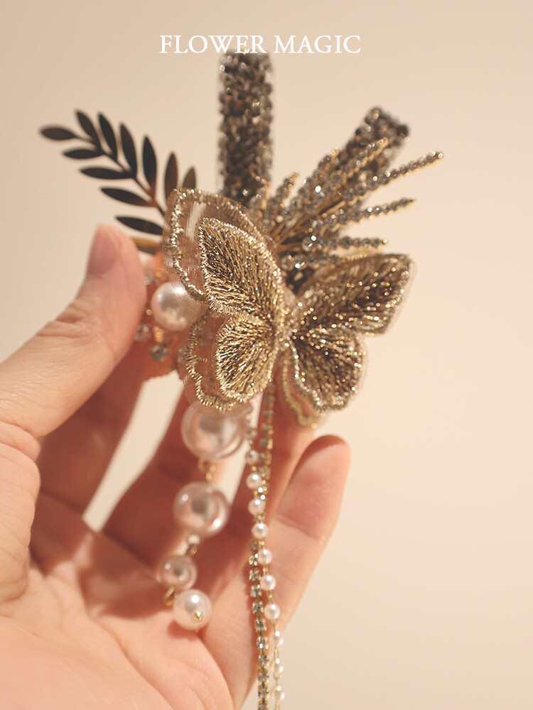 Exquisite High-End Butterfly Pearl Tassel Lapel Pin with Crystals for Weddings